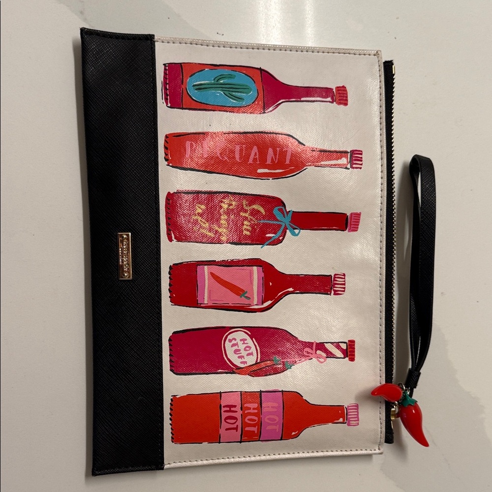 Kate Spade Colorful Bottle Print Clutch with Black Trim
